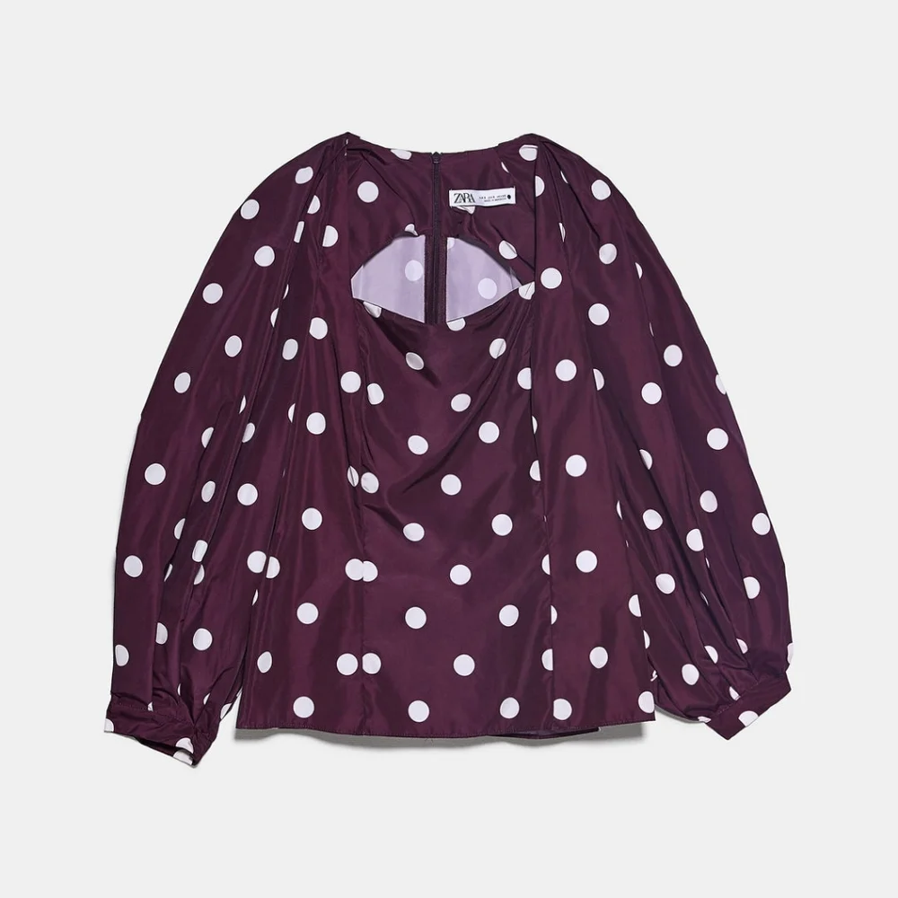Zara puff sleeve polka dot taffeta blouse